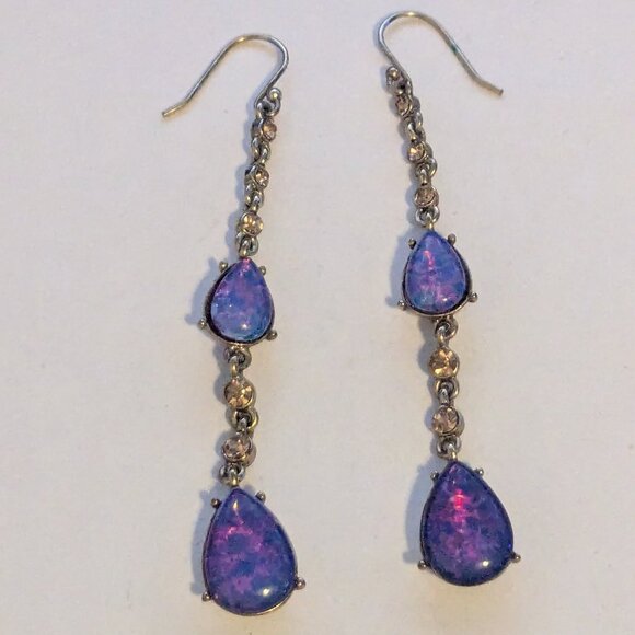 LC LIZ CLAIBORNE Faux Black Opal Rhinestone Dangle Drop Pierced Earrings - Picture 2 of 8